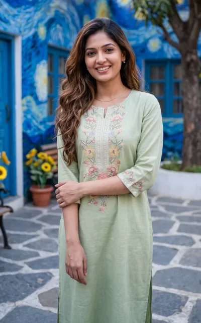 Pastel Green Cotton Straight Kurti Co-ord set